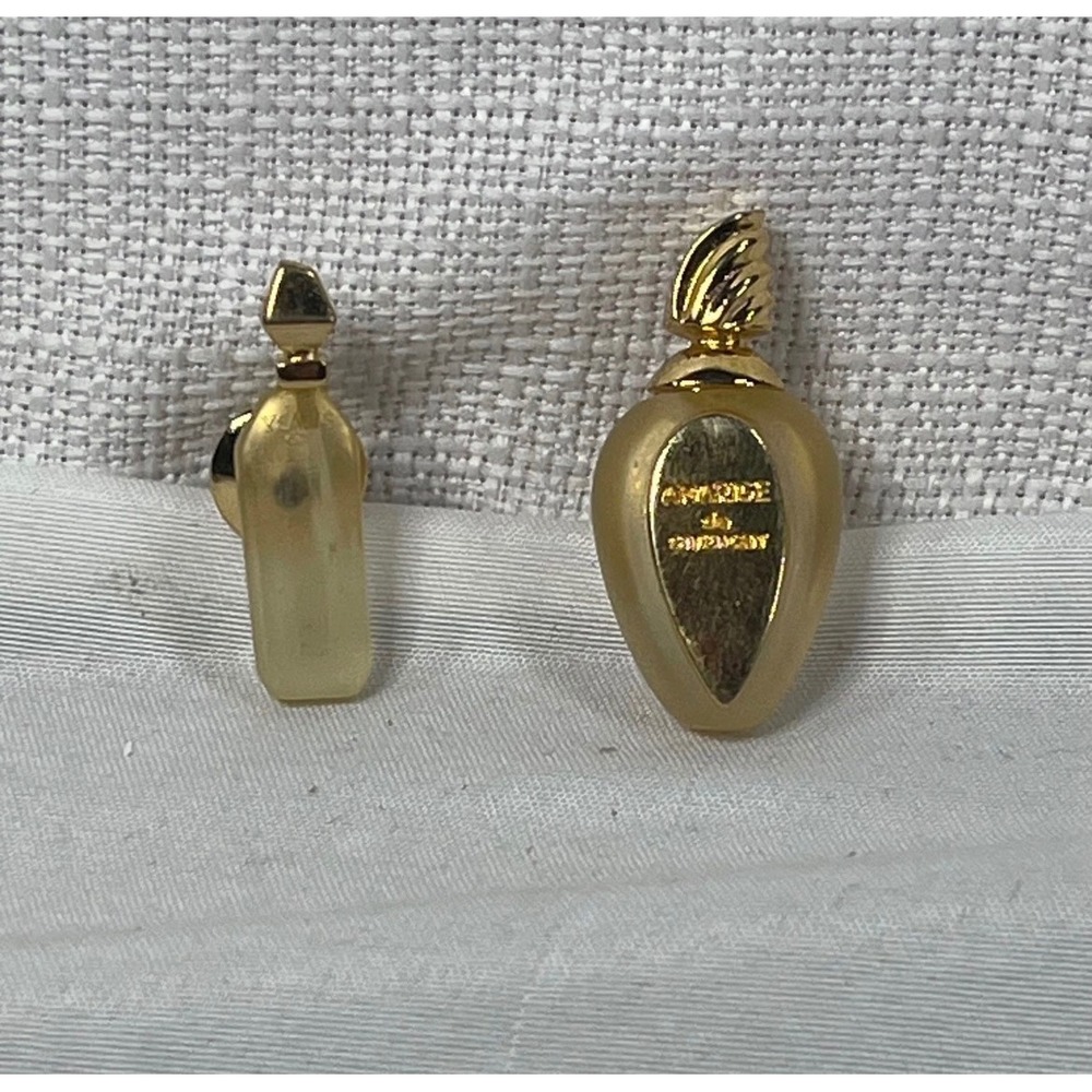 Givenchy Vintage Perfume Bottle Pin Set Ysatis Amarige Gold Tone Frosted Resin